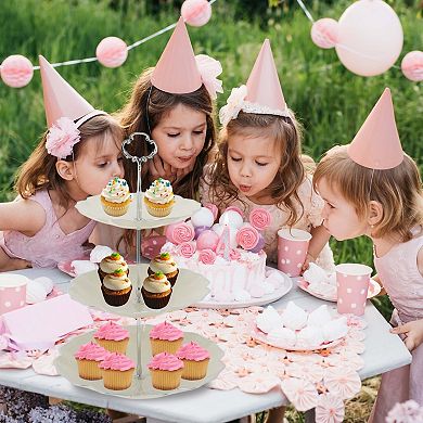 1Set 3 Tier Dessert Cupcake Stand, Cupcake Stand Holder Beige Silver Tone