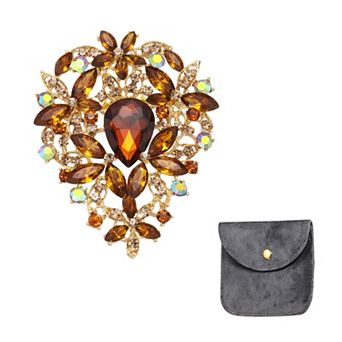 Vintage Crystal Rhinestone Brooch, 3.3 Inch Leaf Bouquet Brooch Pin for Women
