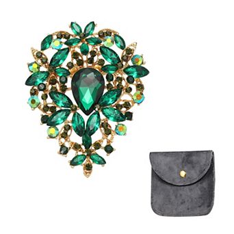 Vintage Crystal Rhinestone Brooch, 3.3 Inch Leaf Bouquet Brooch Pin for Women