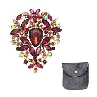 Vintage Crystal Rhinestone Brooch, 3.3 Inch Leaf Bouquet Brooch Pin for Women
