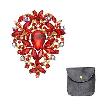 Vintage Crystal Rhinestone Brooch, 3.3 Inch Leaf Bouquet Brooch Pin for Women