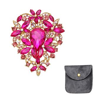 Vintage Crystal Rhinestone Brooch, 3.3 Inch Leaf Bouquet Brooch Pin for Women