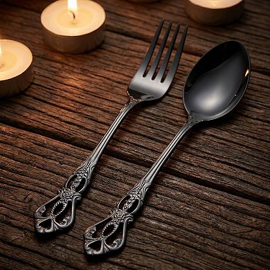 24 Piece Silverware Set, Stainless Steel Floral Flatware Serving Utensils Set