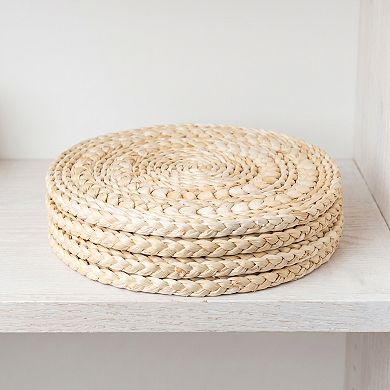 Round Placemats Set of 4 Woven Placemats for Dining Table Decor Indoor Wipeable Mat 11.8x11.8in
