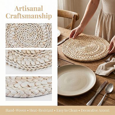 Round Placemats Set of 4 Woven Placemats for Dining Table Decor Indoor Wipeable Mat 11.8x11.8in