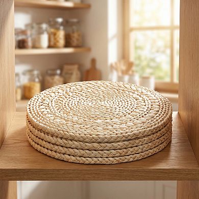 Round Placemats Set of 4 Woven Placemats for Dining Table Decor Indoor Wipeable Mat 15x15in