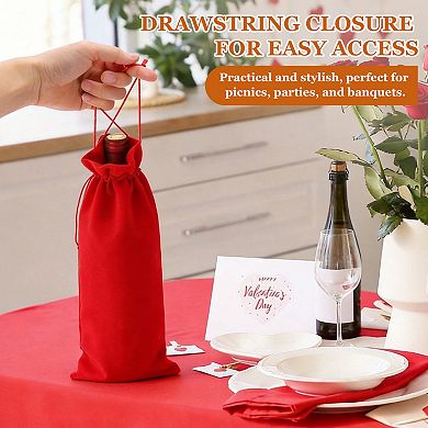 6Pcs Velvet Wine Bottle Bags, Wine Gift Bags with Double Drawstring Closure Liquor Bottle Covers