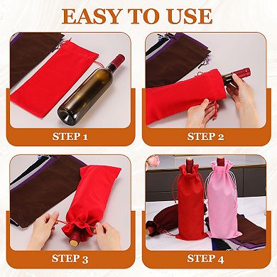6Pcs Velvet Wine Bottle Bags, Wine Gift Bags with Double Drawstring Closure Liquor Bottle Covers