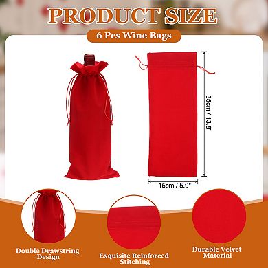 6Pcs Velvet Wine Bottle Bags, Wine Gift Bags with Double Drawstring Closure Liquor Bottle Covers