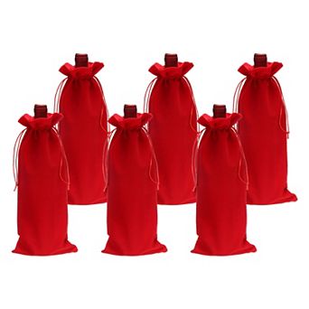 6 pc Velvet Wine Bottle Bags, Wine Gift Bags with Double Drawstring Closure Liquor Bottle Covers