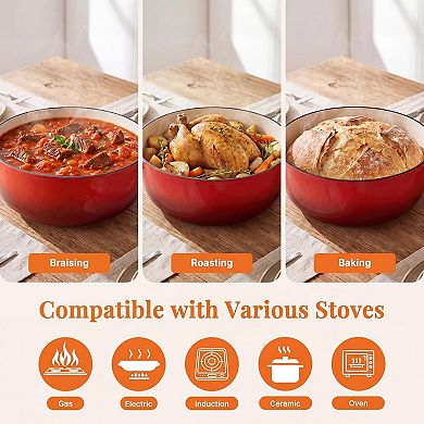 YIORTWO 6 Quart Enameled Cast Iron Dutch Oven with Lid for Bread Baking and Slow Cooking