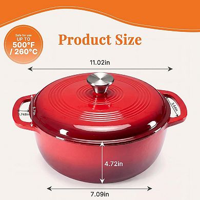 YIORTWO 6 Quart Enameled Cast Iron Dutch Oven with Lid for Bread Baking and Slow Cooking