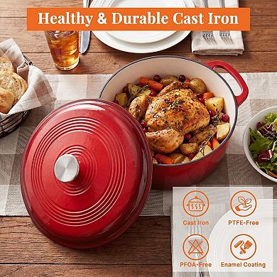 YIORTWO 6 Quart Enameled Cast Iron Dutch Oven with Lid for Bread Baking and Slow Cooking
