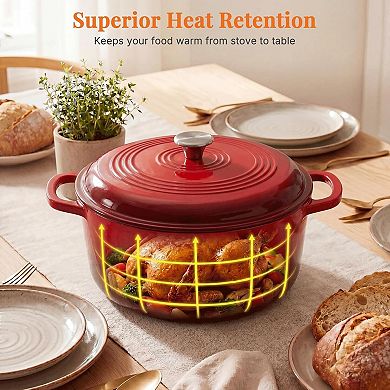 YIORTWO 6 Quart Enameled Cast Iron Dutch Oven with Lid for Bread Baking and Slow Cooking