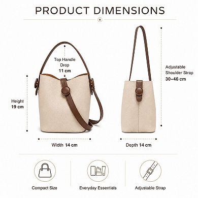 Bucket Crossbody Bag with Top Handle Adjustable Strap and Pebbled Texture