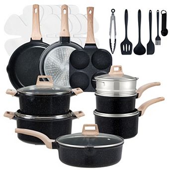 YIORTWO 25 pc Granite Non-Stick Cookware Set Induction Compatible Kitchen Pots Pans Kit