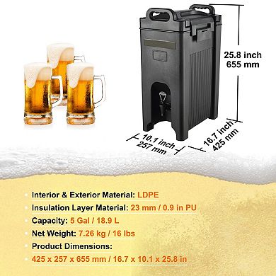 YIORTWO 5 Gallon Insulated Beverage Dispenser Hot and Cold Drink Server with Spigot