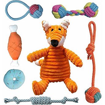 7 Pack Puppy Chew Toys Set with Rope & Squeaky Toys
