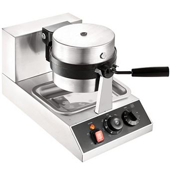 YIORTWO Commercial Round Waffle Maker Rotating Nonstick Waffle Iron 1300W Machine
