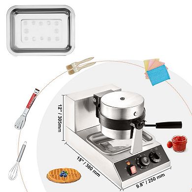 YIORTWO Commercial Round Waffle Maker Rotating Nonstick Waffle Iron 1300W Machine