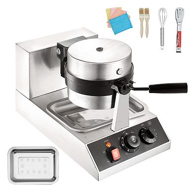YIORTWO Commercial Round Waffle Maker Rotating Nonstick Waffle Iron 1300W Machine