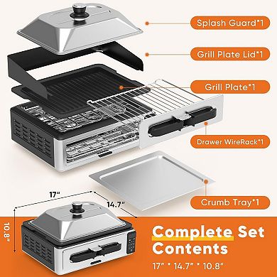 YIORTWO 2 in 1 Countertop Grill Oven Combo Digital Temp Timer Complete Accessories Set