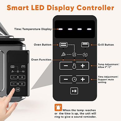YIORTWO 2 in 1 Countertop Grill Oven Combo Digital Temp Timer Complete Accessories Set