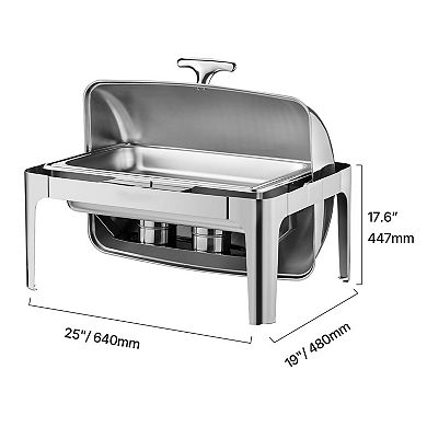 YIORTWO 9 Quart Rectangle Roll Top Chafing Dish Set with Full-Size Stainless Steel Pan
