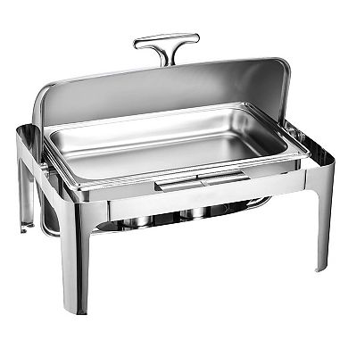 YIORTWO 9 Quart Rectangle Roll Top Chafing Dish Set with Full-Size Stainless Steel Pan