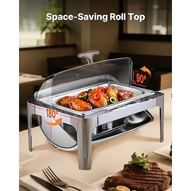 YIORTWO 9 Quart Rectangle Roll Top Chafing Dish Set with Full-Size Stainless Steel Pan