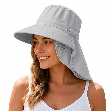 Women's Wide Brim Sun Hat with Neck Flap Breathable Mesh Panel and Lightweight Outdoor Design