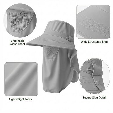 Women's Wide Brim Sun Hat with Neck Flap Breathable Mesh Panel and Lightweight Outdoor Design