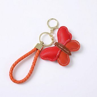2 pc Womens Faux Leather Bag Charm Keychain with Braided Wrist Strap and Gold Tone Ring