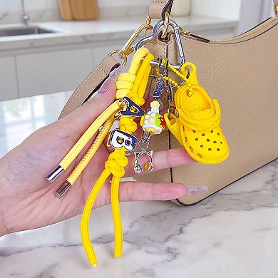 Womens Multi-Charm Accessory with Hanging Clip and Letter Accents