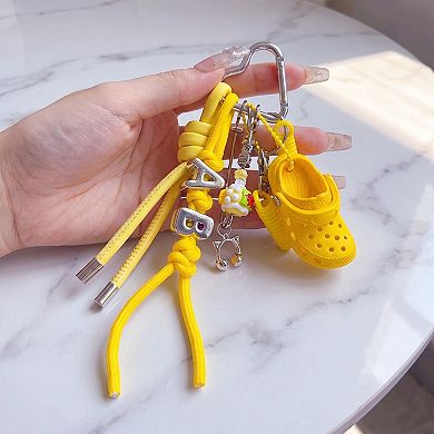 Womens Multi-Charm Accessory with Hanging Clip and Letter Accents