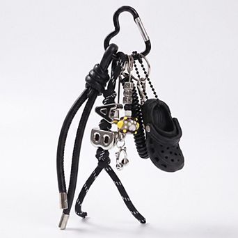 Womens Multi-Charm Accessory with Hanging Clip and Letter Accents