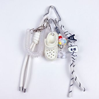 Womens Multi-Charm Accessory with Hanging Clip and Letter Accents