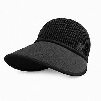 Women's Wide Brim Woven Visor Hat with UPF 50 Plus Crown Ponytail Back and Contrast Trim
