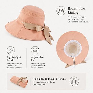 Women's Wide Brim Sun Hat with Bow Accent Stitched Crown and Soft Structured Brim