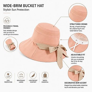 Women's Wide Brim Sun Hat with Bow Accent Stitched Crown and Soft Structured Brim