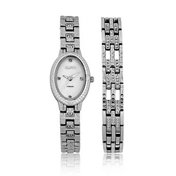 Elgin Women's 27mm Alloy Diamond Oval Analog Watch & Bracelet Set - EG170016ST