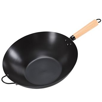 YIORTWO 13.8 Inch Carbon Steel Wok Pan with Flat Bottom for Induction Camping BBQ