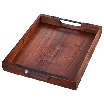 YIORTWO 17 Inch Acacia Wood Serving Tray with Handles Food Tray for Kitchen Ottoman Coffee Table