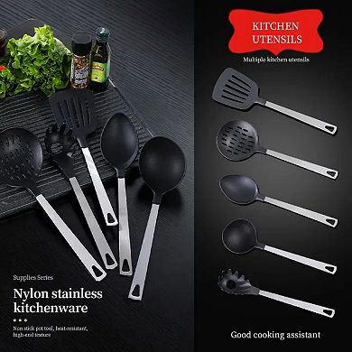 YIORTWO 5 Piece Kitchen Utensil Set Stainless Steel and Nylon Cooking Tools for Kitchen