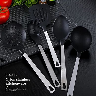 YIORTWO 5 Piece Kitchen Utensil Set Stainless Steel and Nylon Cooking Tools for Kitchen