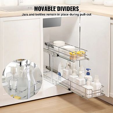 YIORTWO 2 Tier Pull Out Cabinet Organizer 8.5 x 21 Inch Under Sink Storage Rack