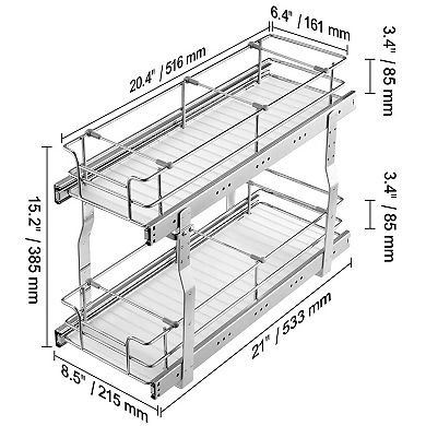 YIORTWO 2 Tier Pull Out Cabinet Organizer 8.5 x 21 Inch Under Sink Storage Rack