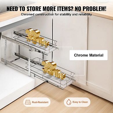 YIORTWO 2 Tier Pull Out Cabinet Organizer 8.5 x 21 Inch Under Sink Storage Rack