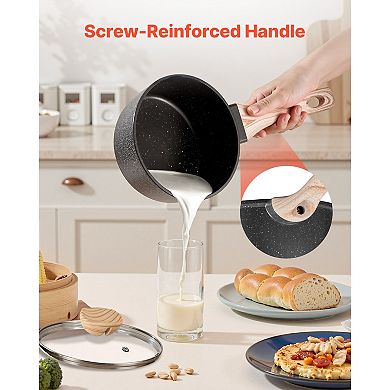 YIORTWO 2.5 QT Nonstick Saucepan with Glass Lid and Detachable Handle for Kitchen