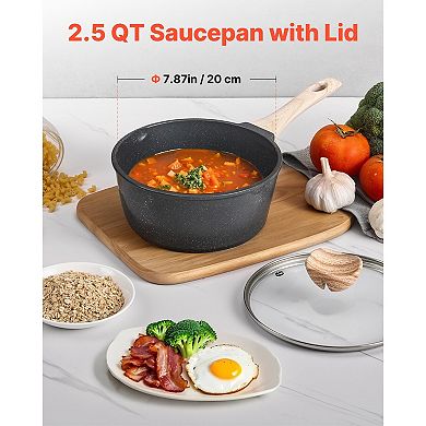 YIORTWO 2.5 QT Nonstick Saucepan with Glass Lid and Detachable Handle for Kitchen